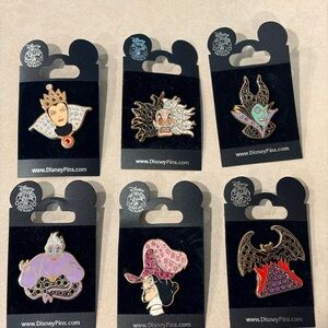 Disney Jeweled Villian’s Complete Series of 6 Pins all in New Condition